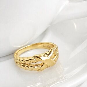 14K Gold Plated Twisted Rope X-Ring | Braided Statement Ring | Luxury Jewelry